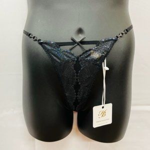 Honey Birdette Sarah Black Thong, Size Medium- NEW WITH TAGS